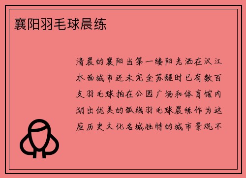 襄阳羽毛球晨练