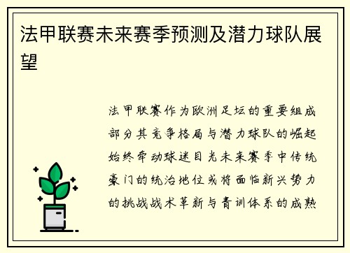 法甲联赛未来赛季预测及潜力球队展望